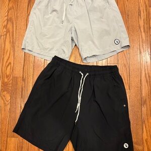 Vuori Men's Kore Light Gray and Black Performance Shorts Duo Large